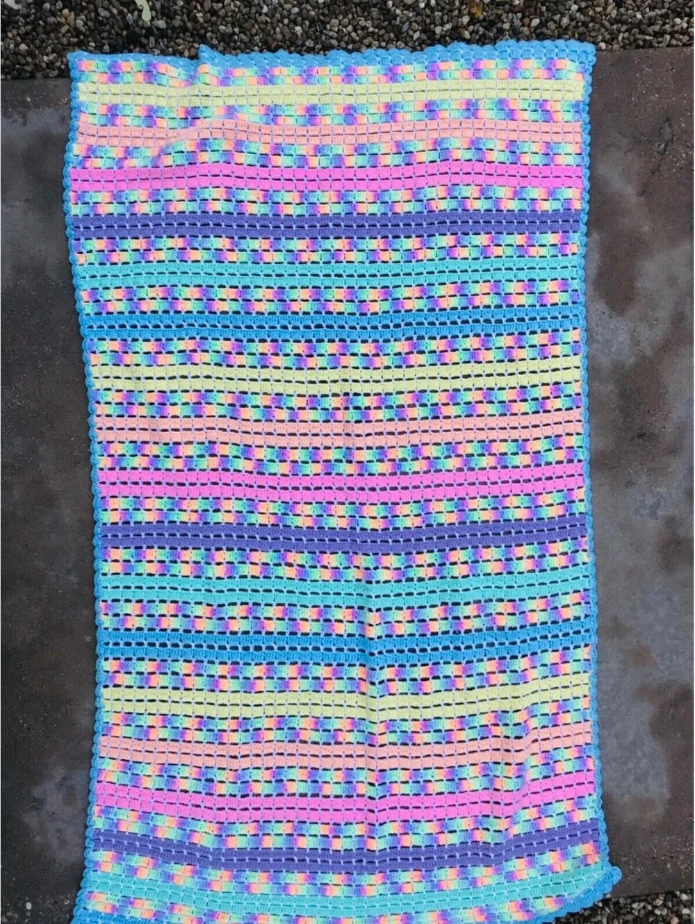 Vintage Hand Knit Crocheted Lap Blanket Vibrant Color 40